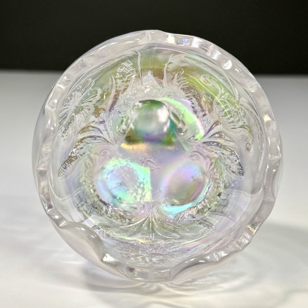 VTG Imperial Glass Everglades White Iridescent 3 Footed Bowl 3" Floral Lion Feet - Picture 8 of 10